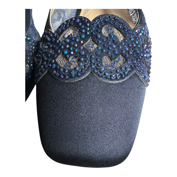 J.Renee Faleece Blue Satin Lace Rhinestone Slingback Heels Size 12 - Picture 4 of 11